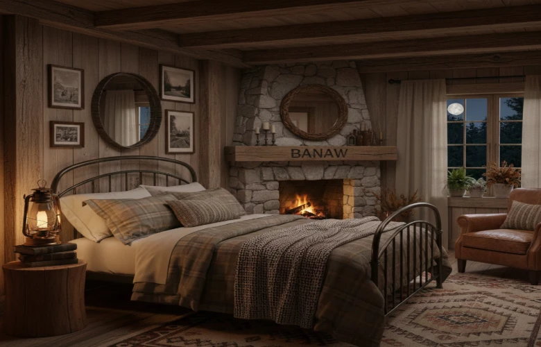 Modern rustic interior design with wood accents and neutral colors